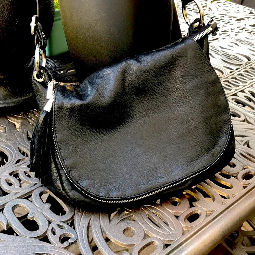 LAVORAZIONE Artigianale Italian Leather Crossbody Motorcycle Purse Fringe Zipper